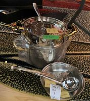 Stacked stock pot with pasta insert, lid, ladle