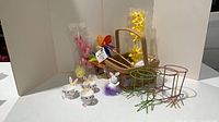 Group shot of basket, egg cups, ornaments, pinwheels and wire stands