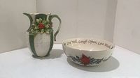 Lenox bowl and holly pitcher side by side