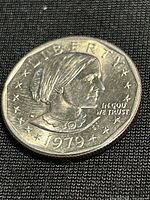 Obverse of 1979 Susan B. Anthony dollar showing date and portrait