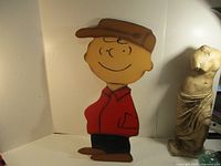 Full view of painted plywood Charlie Brown cut-out standing upright