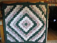 Full view of quilt hanging showing overall pattern and size