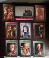 Nine sample cards laid out showing character fronts
