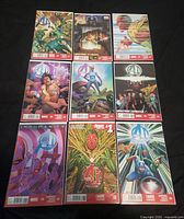 Front view of all nine Avengers A.I. comic issues #1-9