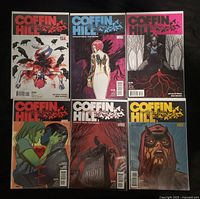 Front covers of Coffin Hill issues 1-6 laid out
