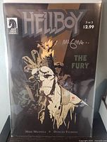 Front cover of Hellboy The Fury #3 comic, shows artwork, publisher logo, price, and protective bag