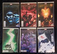 Six bagged and boarded Marvel Infinity comics issues 1-6 arranged in two rows