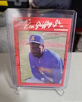 Front of Ken Griffey Jr. 1990 Donruss card in holder