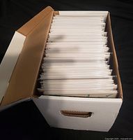 open short box showing rows of bagged & boarded comics