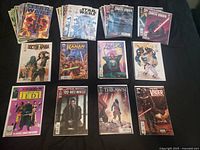 Overview of entire lot showing stacks and front covers of representative issues