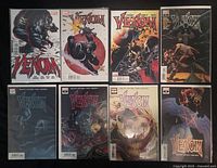 All eight Venom comics laid out 4×2 showing covers and condition