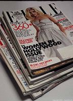 Stack of Elle magazines, top issue Women in Hollywood