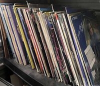 Shelf view showing large quantity of LaserDiscs lined upright