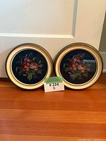 Both matching round floral needlepoint pieces with frames
