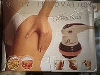 Retail box for Body Innovation Sculptural body massager, shows device image, branding and feature icons