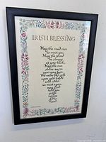 Full view of framed Irish Blessing print on wall