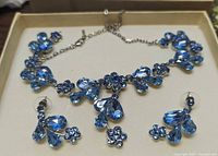 Necklace and earrings in box showing full design