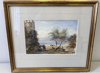 Front view of framed painting showing artwork, matting and frame