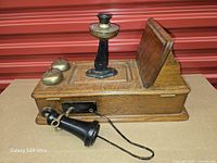 Right side view showing oak case, transmitter, bells, receiver