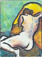 Front view of the abstract nude oil painting