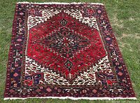 Full top-down view of entire rug showing design and fringe