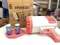Bubble machine, two solution bottles, tray, box
