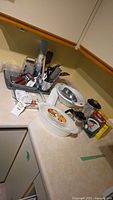 Full lot on countertop showing majority of items