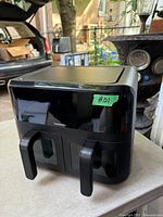 Front view of Chefman dual-drawer air fryer, both baskets closed