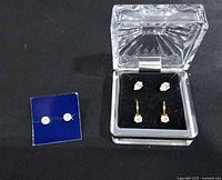 Overview of three earring pairs with acrylic box