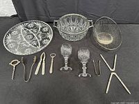 Group shot showing all glass pieces, metal bowl, and bar tools