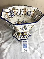 Overall view of pedestal dish on table