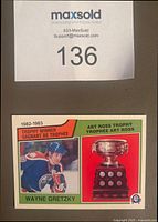 Front of 1983-84 O-Pee-Chee card showing Wayne Gretzky and trophy