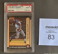 Front of PSA-slabbed 1999 Bowman Chrome Vladimir Guerrero card showing grade label Mint 9