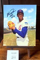 Full view of signed Ferguson Jenkins 8x10 photo on stand