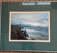 Framed watercolor seascape full view