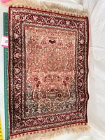 Full rug overview showing design, fringe and colors