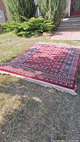 Full rug laid out on lawn showing overall design and dimensions