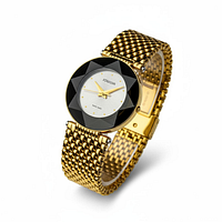 Stock-style image showing full watch angled view with faceted crystal and woven bracelet