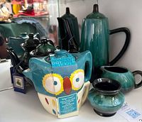 Full grouping of green tea set and boxed owl set