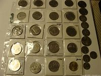 Sheet with 20 Canadian dollar coins in 2×2 flips plus 10 loose coins on right