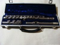 Open case showing all three flute sections and velvet interior