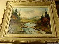 Full view of framed oil painting landscape