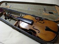 Violin in coffin case, full view