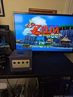 GameCube connected to TV displaying The Legend of Zelda title screen