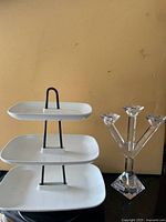 Full view of candelabra and tier stand side by side