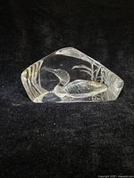 Front view of crystal sculpture showing etched loon design