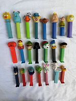 All 22 PEZ dispensers arranged in rows