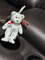 Front view of light blue snowflake bear with Ty tag