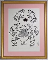 Full view of framed stonecut print