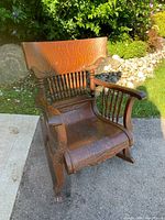 Full front view of quarter-sawn oak rocking chair
